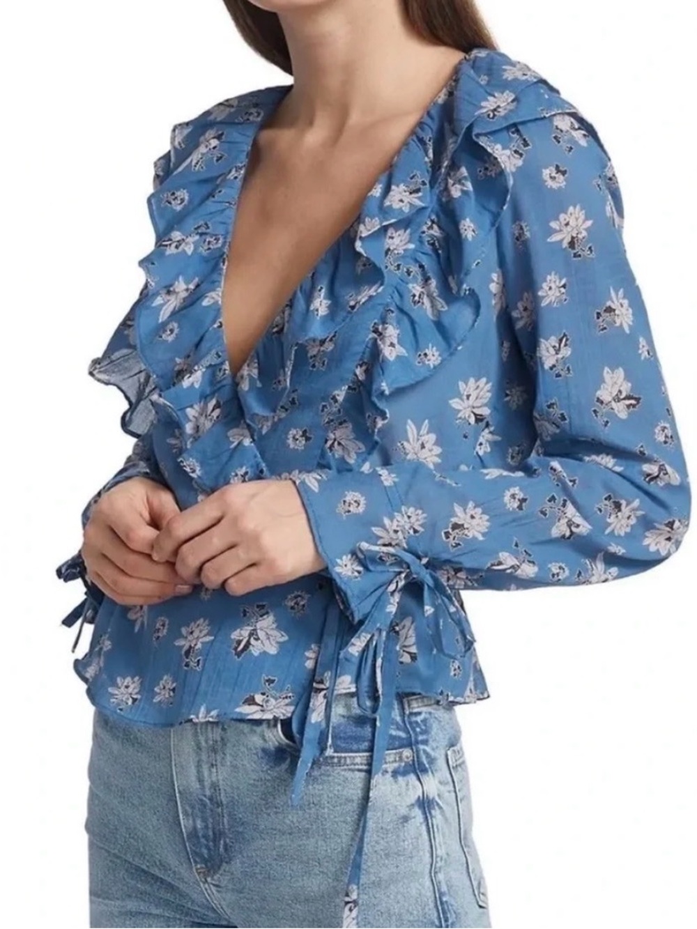 FREE PEOPLE Amanda Floral Ruffle Wrap Top Size Small